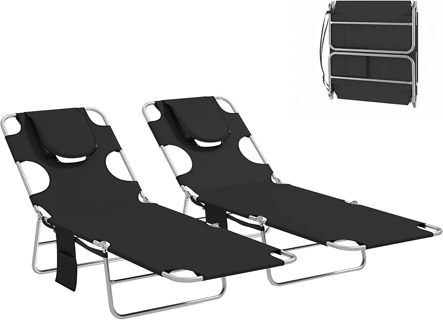 Foldable Sun Lounger Set with Adjustable Backrest