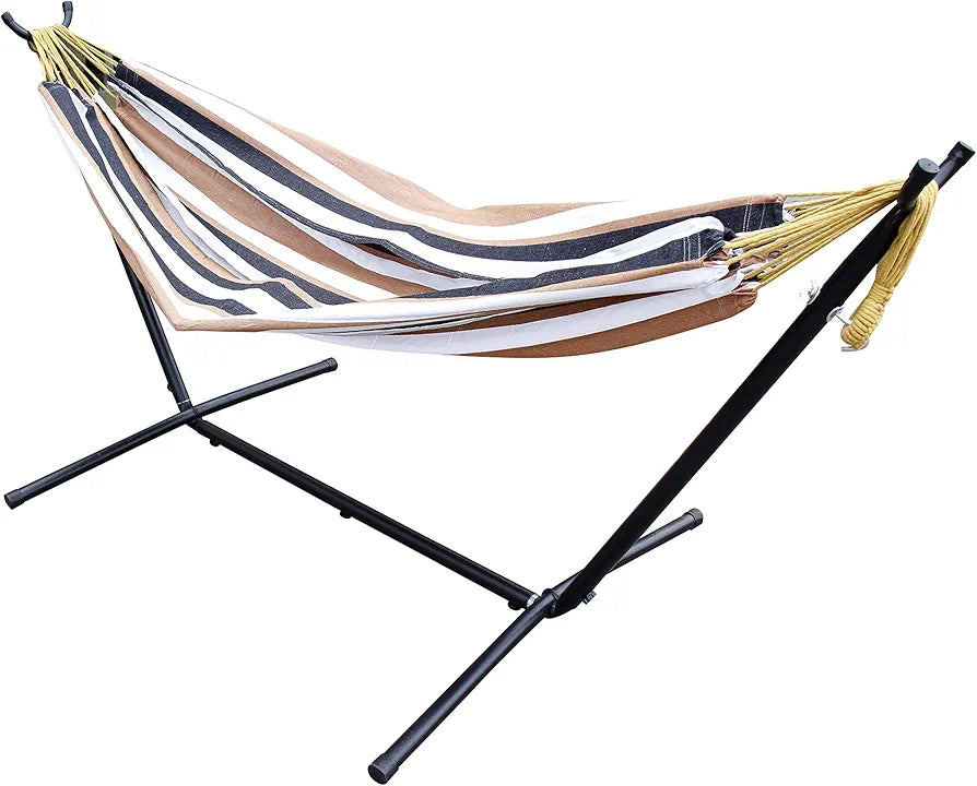 Double Cotton Hammock with Heavy Duty Metal Stand