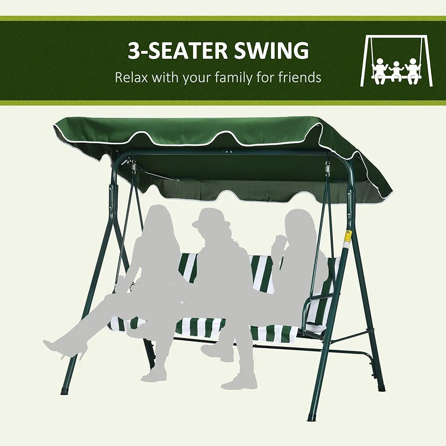 3-Seater Garden Swing Chair with Adjustable Canopy