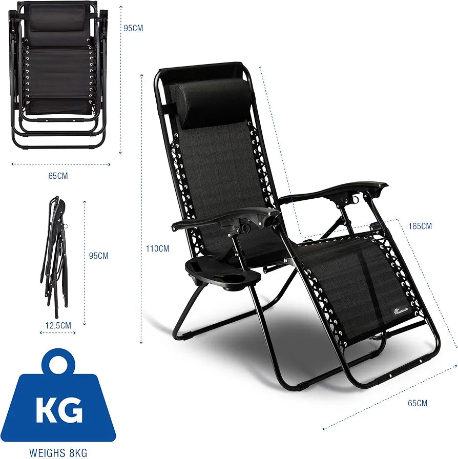 Sun Lounger Garden Chairs with Cup and Phone Holder