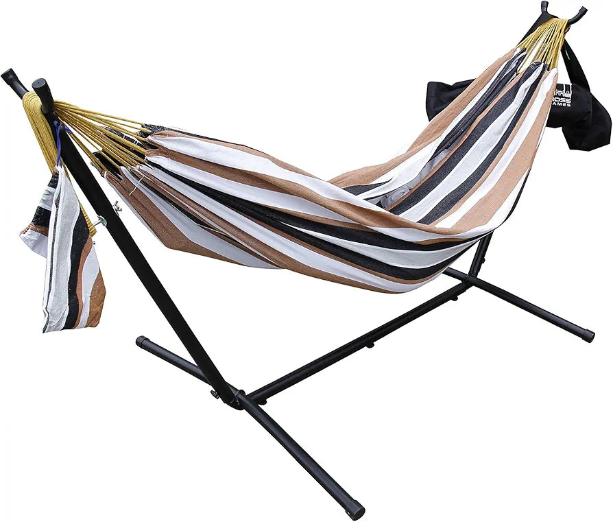 Double Cotton Hammock with Heavy Duty Metal Stand