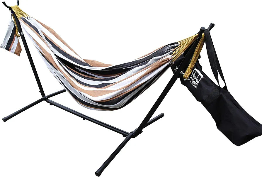Double Cotton Hammock with Heavy Duty Metal Stand