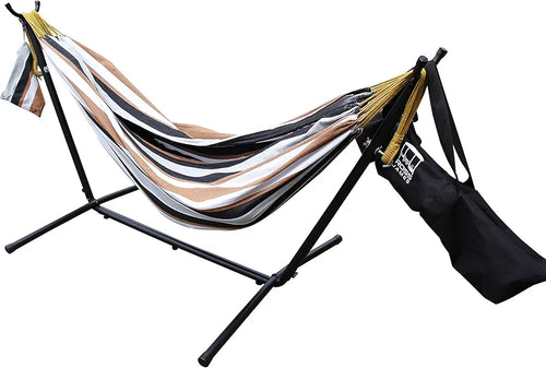 Double Cotton Hammock with Heavy Duty Metal Stand