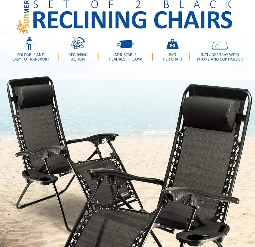 Sun Lounger Garden Chairs with Cup and Phone Holder