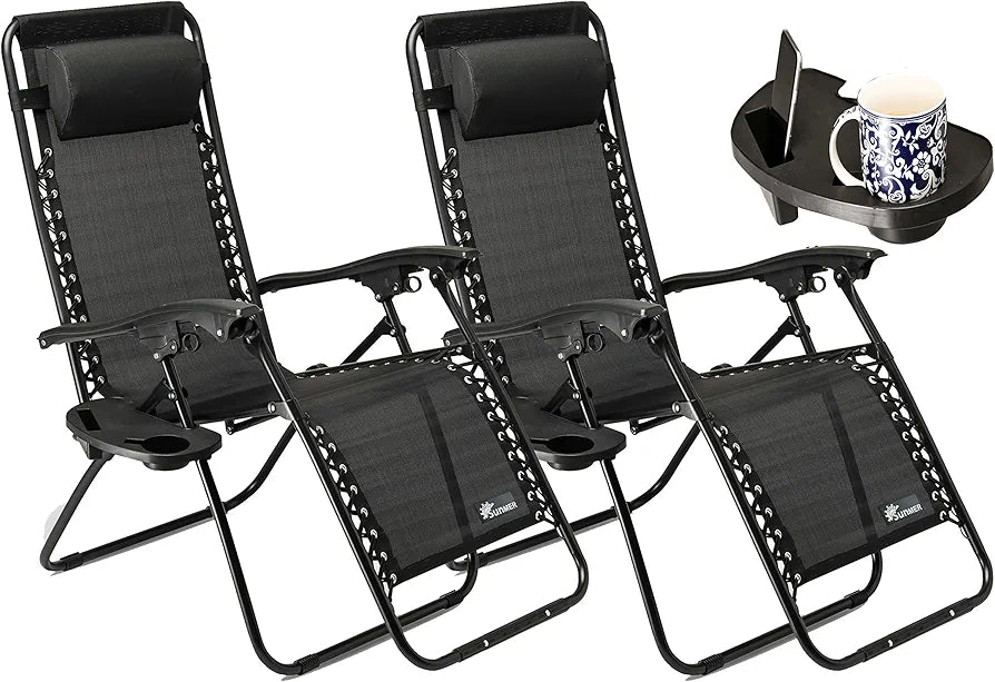 Sun Lounger Garden Chairs with Cup and Phone Holder
