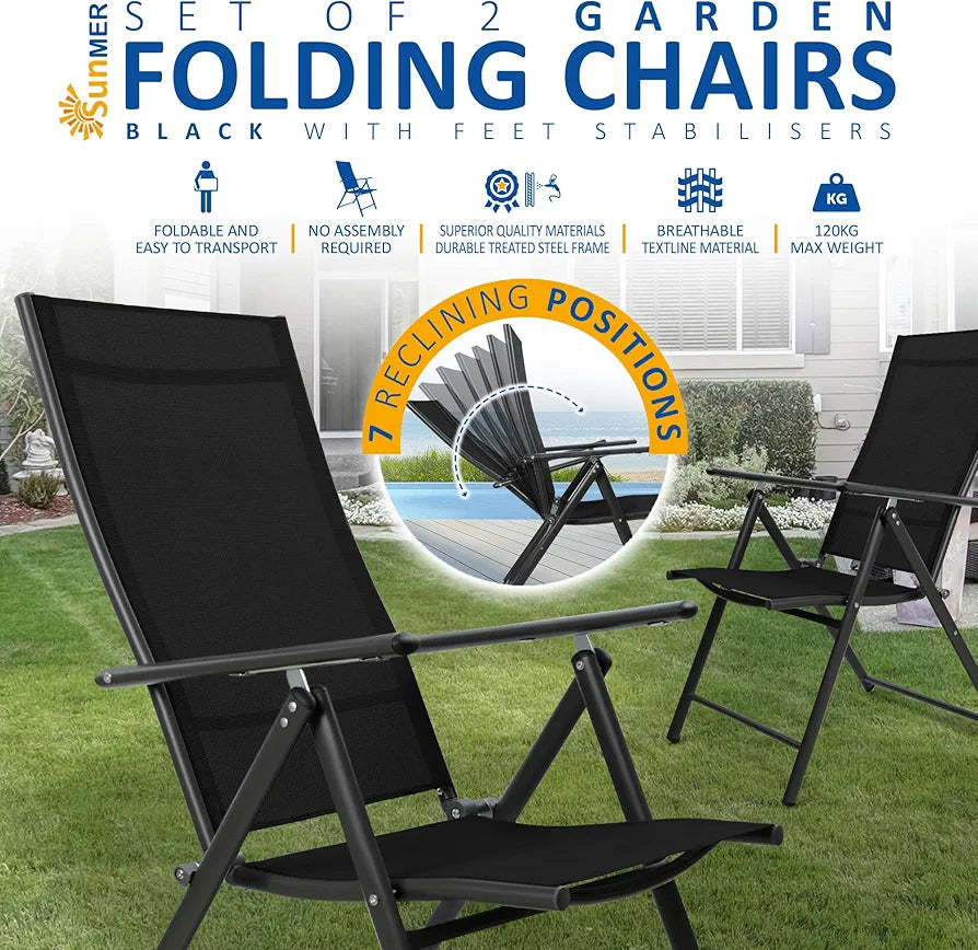 7-Position Folding Garden Recliner Set