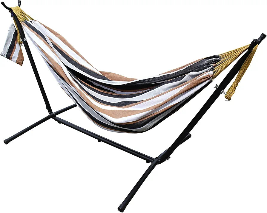 Double Cotton Hammock with Heavy Duty Metal Stand