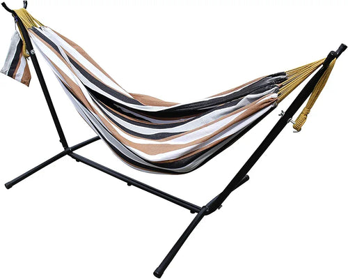 Double Cotton Hammock with Heavy Duty Metal Stand