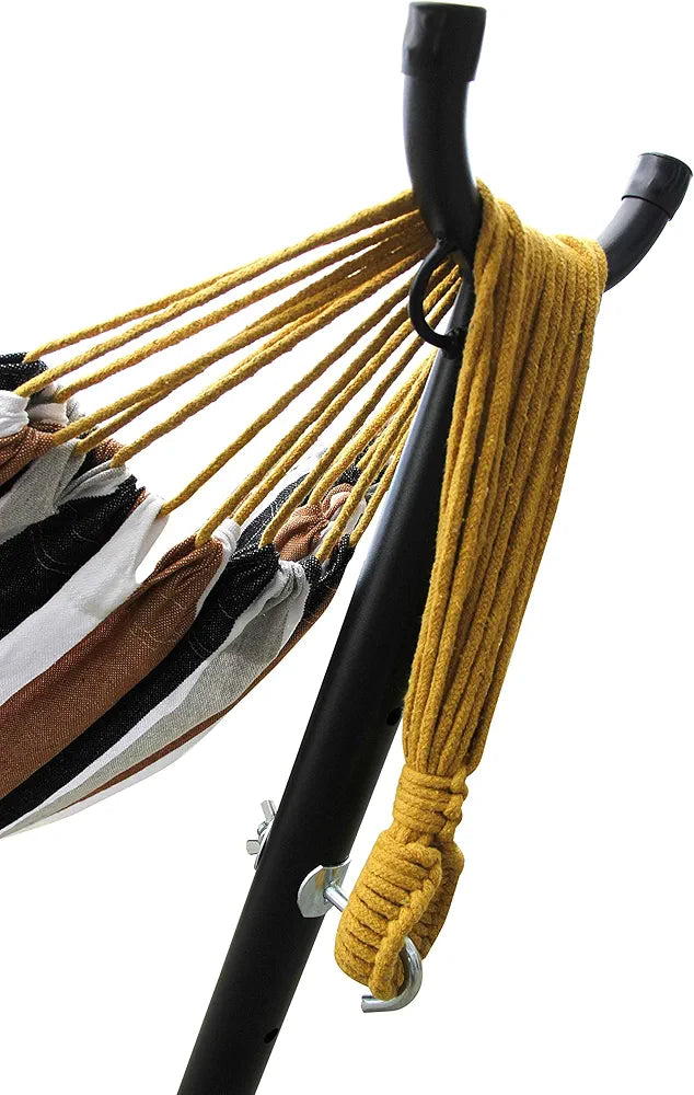 Double Cotton Hammock with Heavy Duty Metal Stand