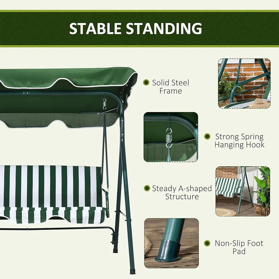 3-Seater Garden Swing Chair with Adjustable Canopy