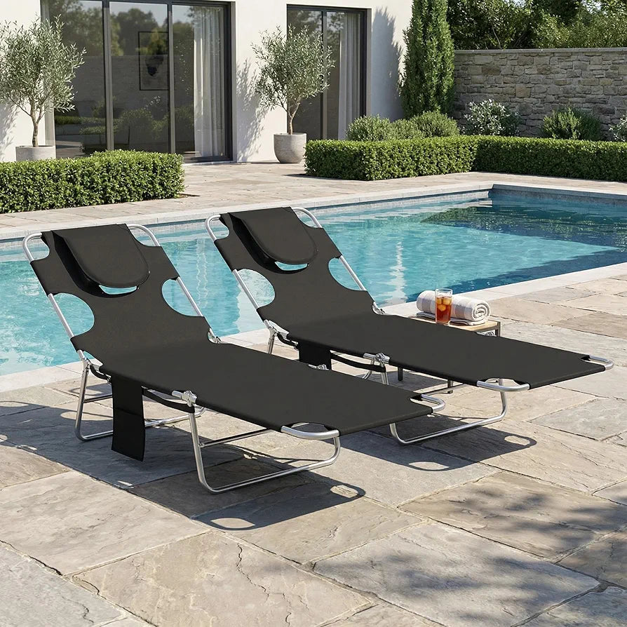 Foldable Sun Lounger Set with Adjustable Backrest