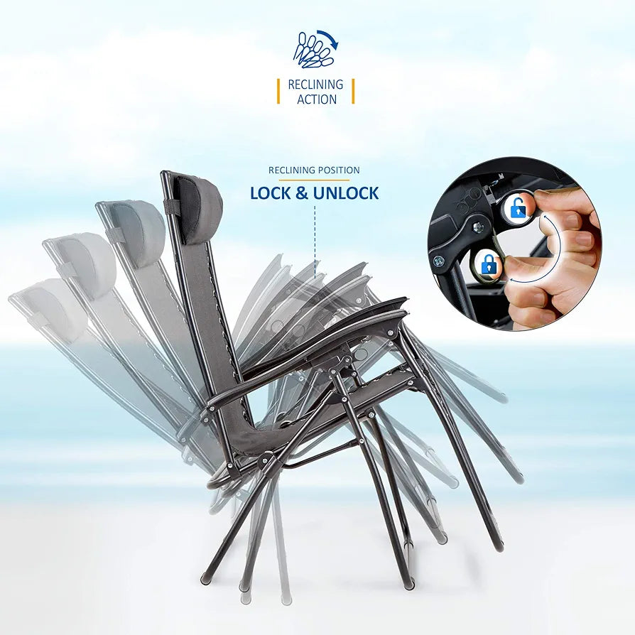 Sun Lounger Garden Chairs with Cup and Phone Holder